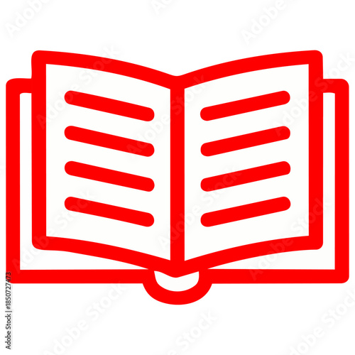 赤い表紙の開いた本をシンプルに描いたアイコン。さらりとなめらかな形が、希望と成長を感じる学びの雰囲気を演出し、教材紹介や学習サービスの案内に馴染みます。