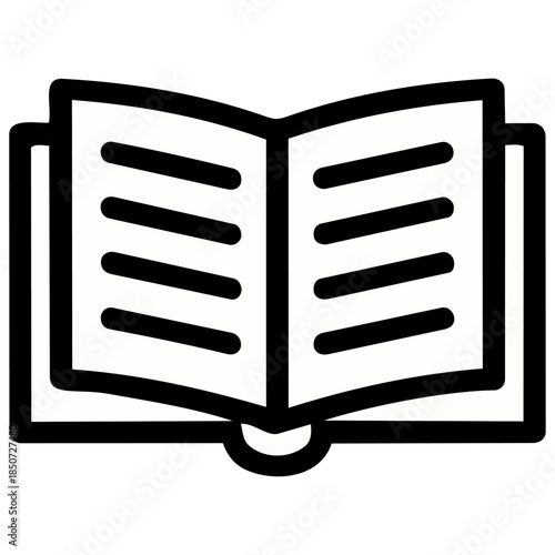 黒い表紙の開いた本をシンプルに描いたアイコン。さらりとなめらかな形が、希望と成長を感じる学びの雰囲気を演出し、教材紹介や学習サービスの案内に馴染みます。