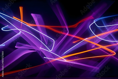 Neon graffiti art of abstract shapes and lines with glowing light for a vibrant design