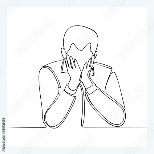 Continuous line drawing of man in despair