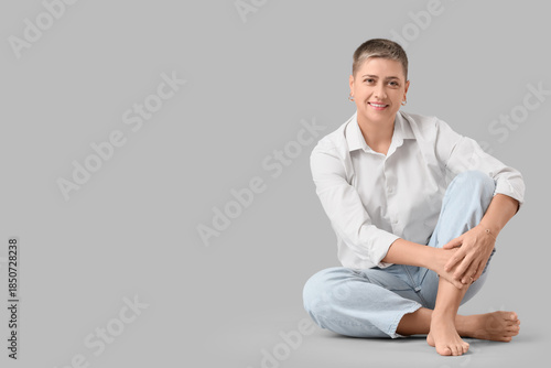 Young woman with short hair...
