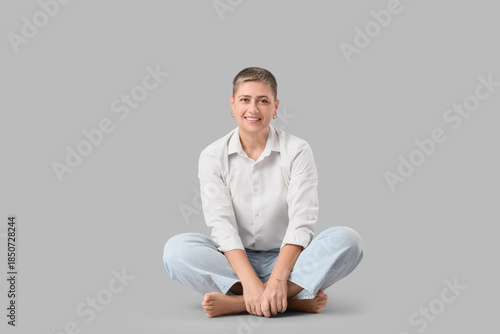 Young woman with short hair...