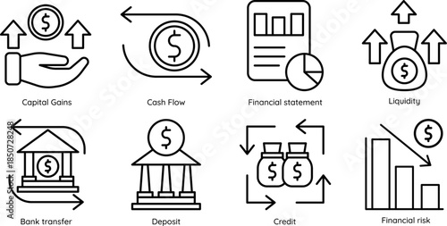 Financial Management Line Icons Set for Business and Accounting