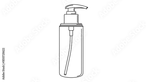 Line Art Drawing of a Pump Dispenser Bottle.
