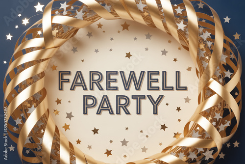 Celebrate your next farewell party with elegant gold ribbons and shimmering star confetti creating a festive and memorable send off for a special occasion