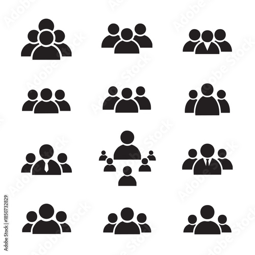Collection of Diverse Group Icon Symbols for Team or Community Representation