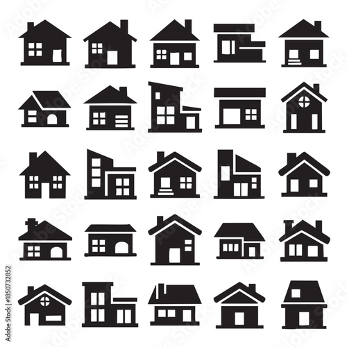 Collection of diverse house silhouette icons for architectural and real estate designs