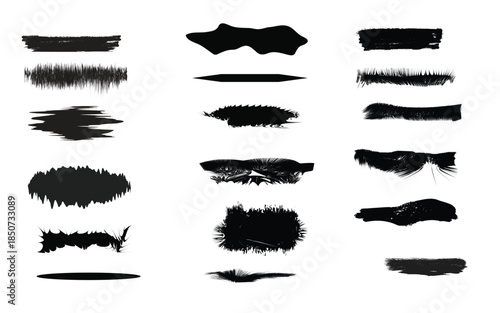 Collection of 20 unique black brush strokes and smudges