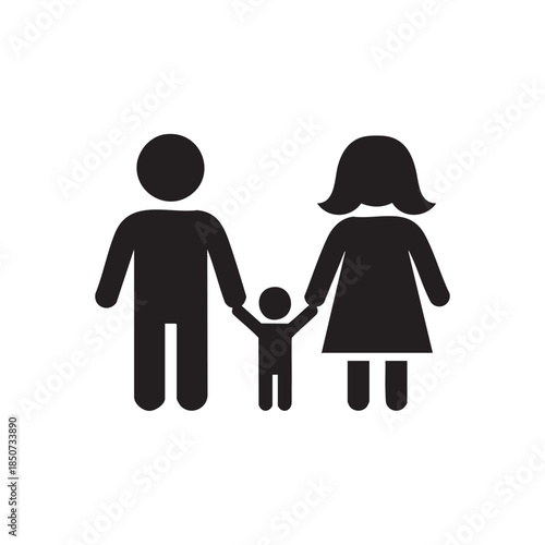 Family of Parents and Child Holding Hands on White Background
