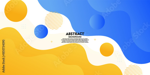Abstract blue and yellow wave banner background. Horizontal background design with simple fluid pattern concept elements. EPS10 vector.