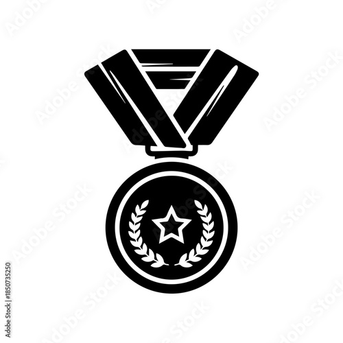 Black and white medal with star and laurel wreath