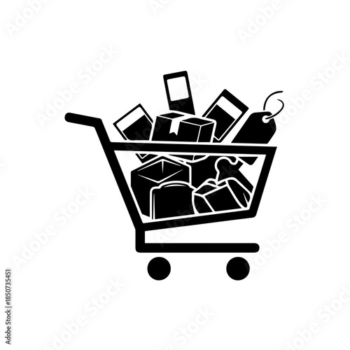 Shopping cart with various items