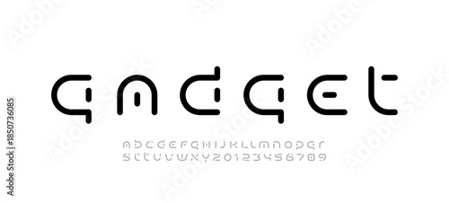 Trendy font alphabet from rounded bold line, technology letters and numbers, vector illustration 10EPS