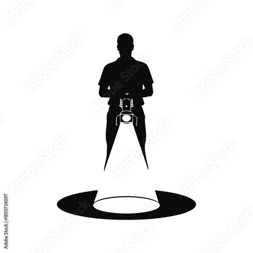 Photographer Spotlight Icon Man with Camera and Light Beam Discovering.