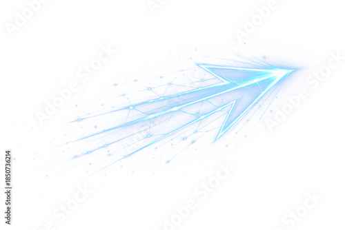 Futuristic Blue Direction Arrow Made of Light and Energy, Transparent PNG