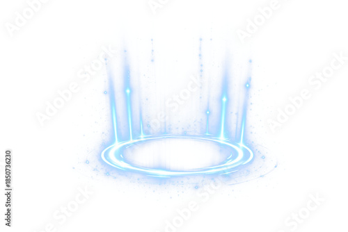 Futuristic Blue Light Portal with Vertical Energy Rays, Transparent PNG