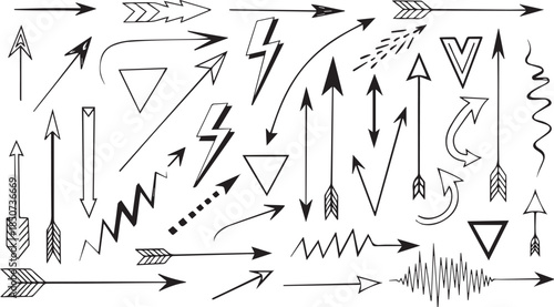 Arrow Directional Graphic: A diverse collection of directional arrows and graphical elements in a vector graphic. 