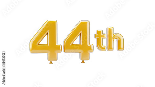 Golden 44th Anniversary Balloon on White Background