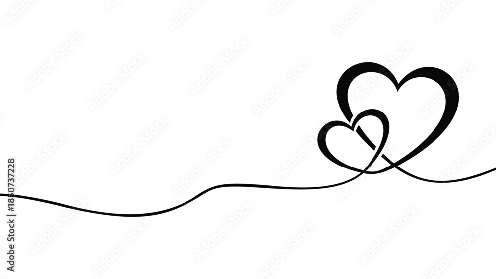 Fototapeta premium Heart. Black line love. Valentine day. Continuous line art drawing vector illustration.
