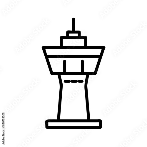 Airport control tower illustration in minimalist line art style  