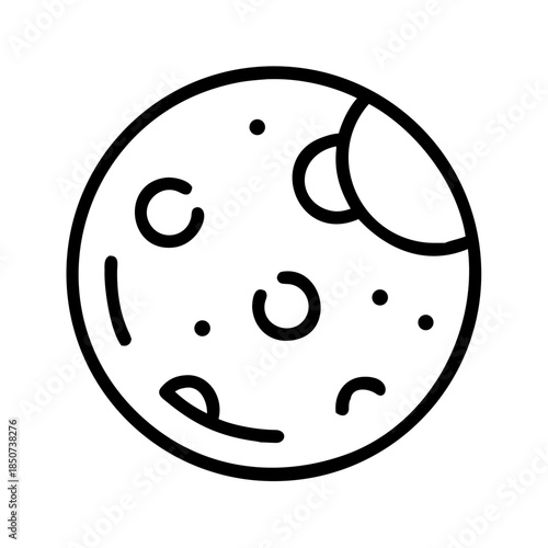 Moon illustration in minimal line style with craters and details  