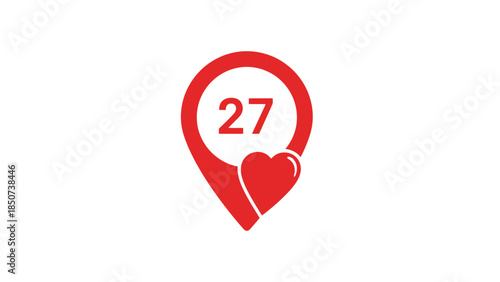 Valentine's Day Heart and Date Icon with a prominent red color theme for love and romance