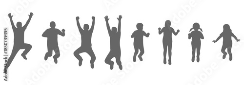 CAD back view of people jumping silhouette. Adult and child. Vector illustration