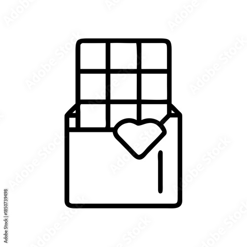 Chocolate bar in wrapper with heart symbol on white background  
