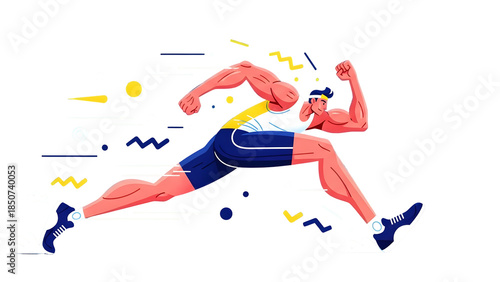 Fast Runner Illustration with Abstract Shapes and Motion Lines