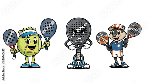 Cartoon Tennis Racket Character Set in Different Poses