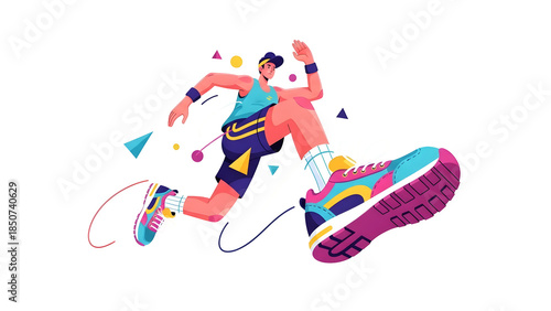 Energetic Male Athlete Running with Abstract Motion Elements
