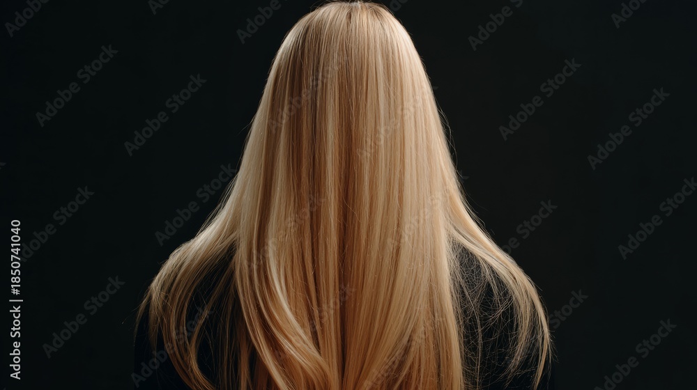 Naklejka premium Woman with long blonde hair viewed from the back in a casual outdoor setting, showcasing natural hair texture and relaxed, contemplative posture, highlighting beauty, style, and serene mood
