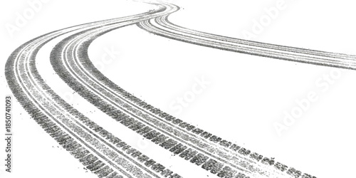 Tire tracks on a white surface