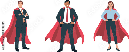 Confident Business Professionals in Superhero Capes superheroes people
