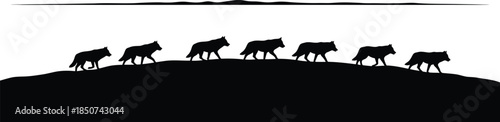 Wolves walking in line