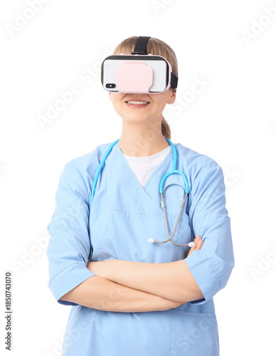 Female doctor in VR glasses...