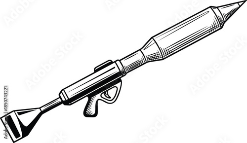 Hand Drawn Sketch of a Rocket Launcher on White Background weapon military