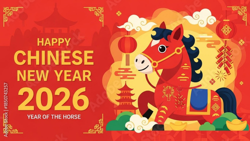 Happy chinese new year 2026 year of the horse illustration