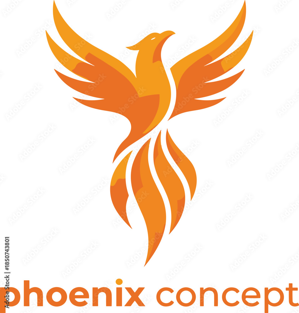 Fototapeta premium Orange Phoenix Bird Logo with Fiery Wings and Text fire flame