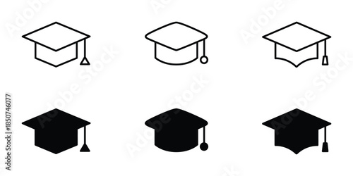 Graduation Cap Icons Outline and Solid. Mortarboard Icon Set for Education