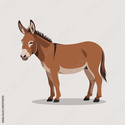 A cute brown donkey stands calmly, showcasing its playful nature and charm while representing companionship and the simplicity of rural life in a minimalistic style.