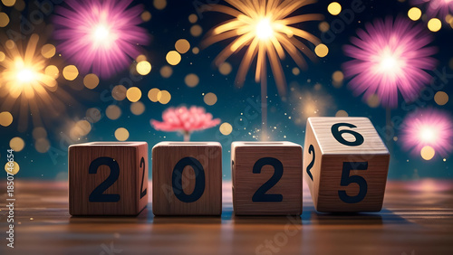 A close-up of four wooden cubes