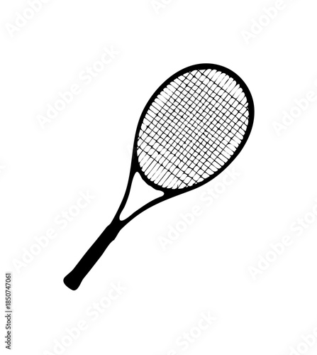 Professional Tennis Racket Silhouette Sports Equipment for Game on Isolated White Background