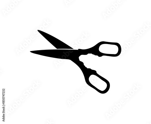 Essential pair of sharp scissors with handles and blades in black silhouette, a versatile tool for cutting various materials on an isolated white background.