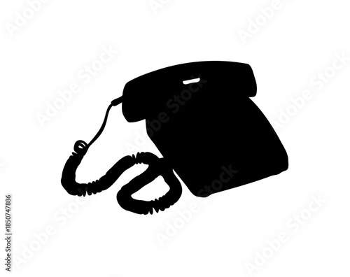 Retro rotary telephone with coiled cord, vintage communication device on isolated white background.