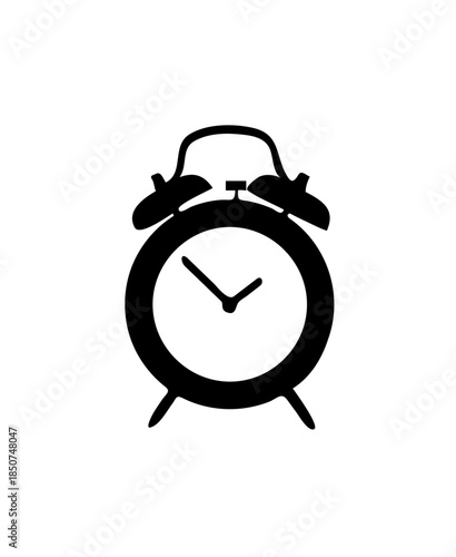 Traditional vintage style alarm clock telling time, isolated white background