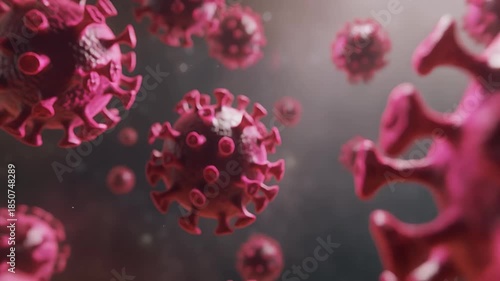 Wallpaper Mural Virus particles floating in the air with red spikes Torontodigital.ca