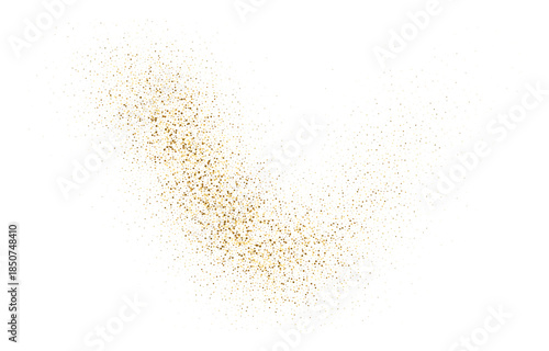 Abstract gold glitter particle dust explosion. Dynamic dot spark liquid flow. Gold dust scattering with shimmer flying particles. Vector element for holiday design, Christmas background