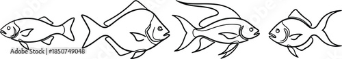 Line art fish collection