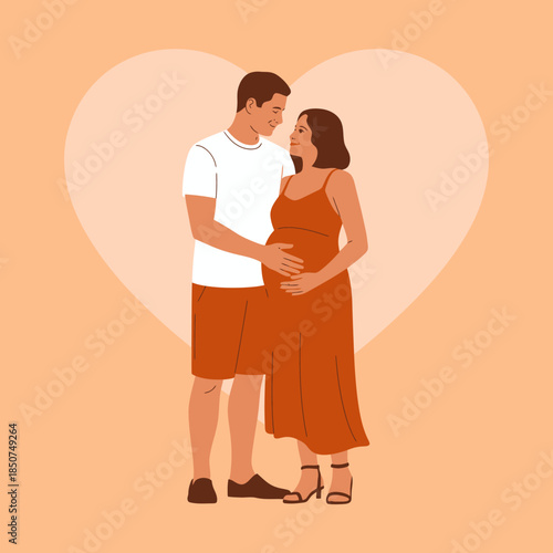 A couple stands smiling together as they embrace the journey of pregnancy, radiating joy and love, perfect for depicting family and togetherness in nurturing moments.